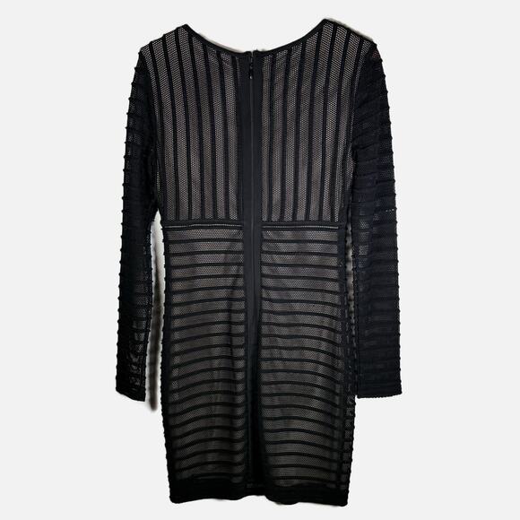 Bebe Black Mesh Bodycon Long Sleeve Mini Dress Glam Club Night Out Style - Picture 3 of 15